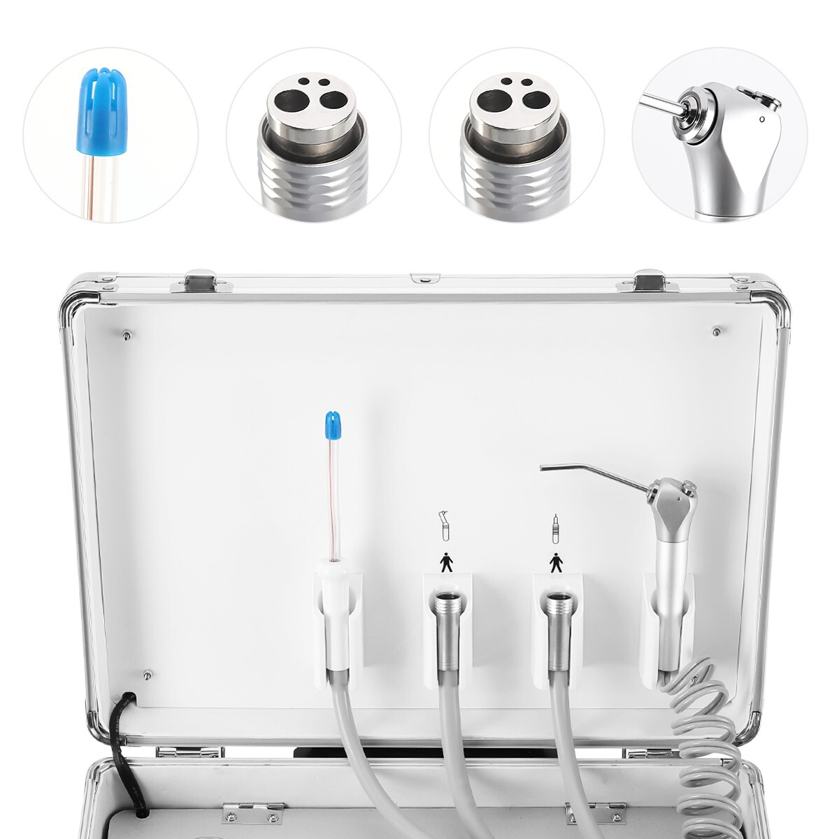 Portable Dental Mobile Delivery Unit Rolling Case Air Compressor Suction 4 HOLES