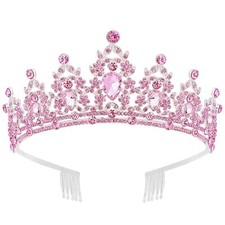 Didder Pink Crystal Tiaras for Women, Princess Crown with Comb 03