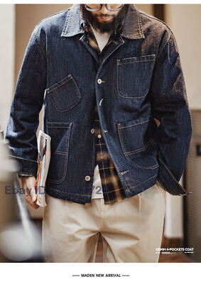 Men's Amekaji Denim Four Pockets Coats Vintage Worker Jacket