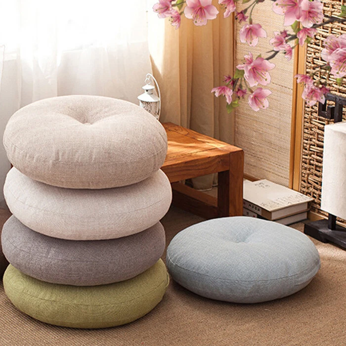 Japanese style Round Linen Futon Cushion Floor Yoga Chair Seat Mat