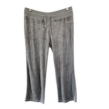 NEW BCBG Maxazria Gray Velour Track Pant Capri Sz M Drawstring Pocket Y2K Logo