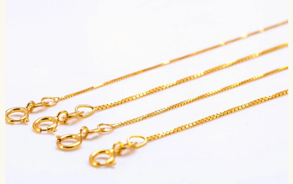 Collar de cadena de caja para mujer Au750 de oro amarillo de 18 quilates sólido puro de 18 pulgadas Foto 4 de 4