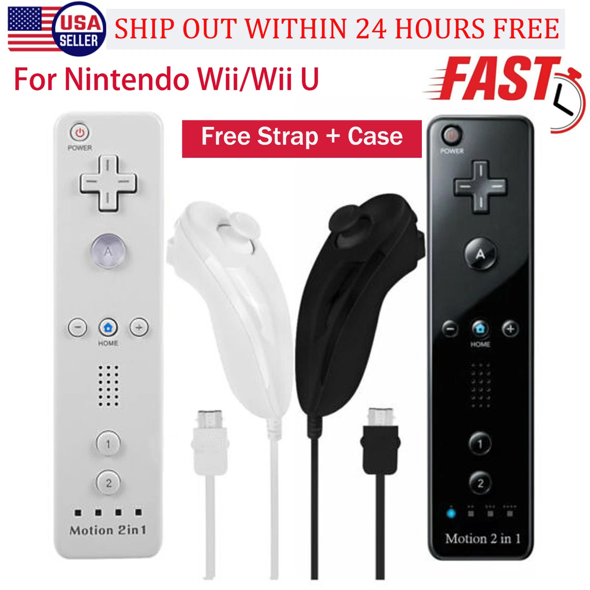 Remote Controller for Wii, Wii Remote and Nunchuck Controllers with Silicon  Case and Strap for Wii and Wii U (White)