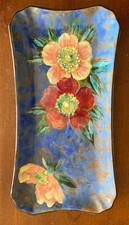 Vintage Royal Doulton England Sandwich Vanity Plate Tray Blue Gold Poppy Flower