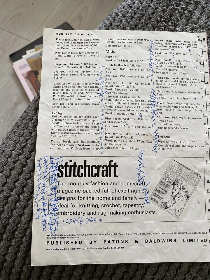 Knitting Pattern - PATONS 1311   FINGERS AND FEET Gloves & Socks Vintage - Image 2 of 2