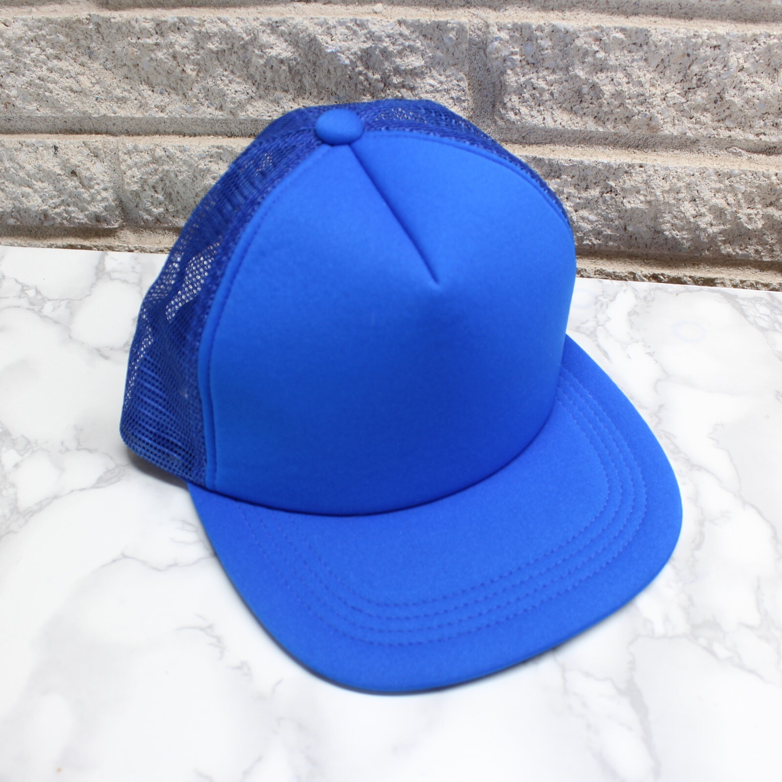 Solid Blue Trucker Ball Cap Hat Snapback - image 1