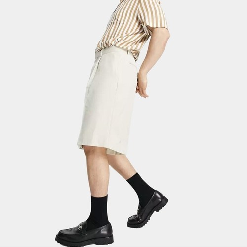 Bermudas Pantalones Cortos Para Hombre Beige W28 Pierna Ancha Preppy Neutro Informal Nuevo con Etiquetas - Imagen 3 de 8