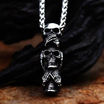 Mens Stainless Steel Skull Pendant Necklace Gothic Punk Retro