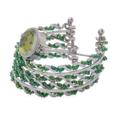 STRADA Cuff Watch With Green Bead STRADA Cuff Watch Womens With Green Bead SPLASH WATER  main image 4