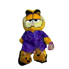 Garfield Cat Plush In PJ Vintage Toy Pookie Slippers Teddy Bear Night Cap Shirt