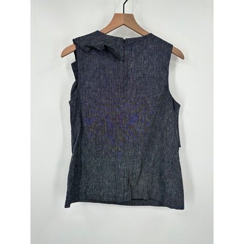 Banana Republic Linen Blouse Sleeveless Women 10 Gray Pleated Ruffle Detail - Picture 4 of 8