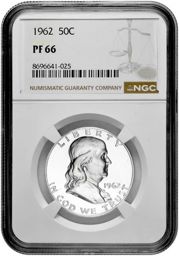 1962 50C Proof Silver Franklin Half Dollar NGC Graded PF 66 in New Holder