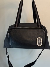 COACH Black Leather Nylon Court Weekender Duffle Travel Bag C4096