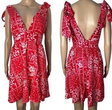 House of Harlow 1960 Red White Floral Print Linen Blend Cute Sundress Size Small