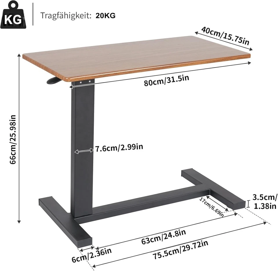 FATIVO Betttisch Rollbar Höhenverstellbar Pflegetisch Krankentisch Laptoptisch - Bild 2 von 4