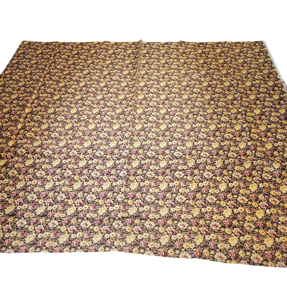 Tela de algodón pequeña floral amarillo borgoña sobre marrón aspecto vintage 1 yarda acolchado Foto 3 de 4