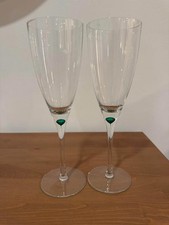 🟢 Rare Orrefors Intermezzo Crystal Green Teardrop Wine Glasses (set of 2)
