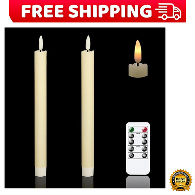 Set of 2, 8'' Real Wax Flameless Taper Candles Moving Wick Ivory Weddin