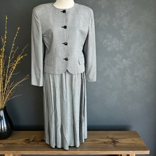 Christian Dior The Suit Vintage 80s Black Houndstooth Plaid Pleated Skirt Suit