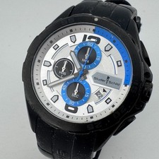 Studer-Schild Quartz Watch Men 50m Black Silver Steel Chronograph New Battery