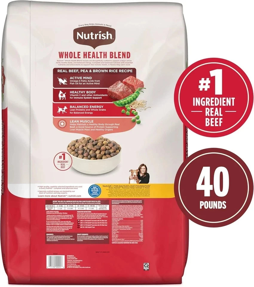 Nutrish Real Beef, Pea & Brown Rice Dry Dog Food &ndash; 40 lb Bag Free Shipping