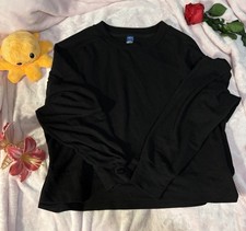 Women's Black Crew Neck Pullover Knit Sweatshirt Long Sleeve Casual