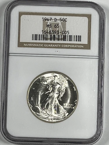 1947-D Walking Liberty Half Dollar : NGC MS65 Blazing White