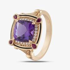 Ungar & Ungar 18ct Rose Gold Cushion Amethyst Diamond & Ruby Fancy Shoulder C...