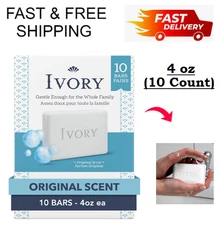 (10 Ct)Ivory Gentle Bath Bar Soap,Designed for Whole Family,Original Scent,4 OZ