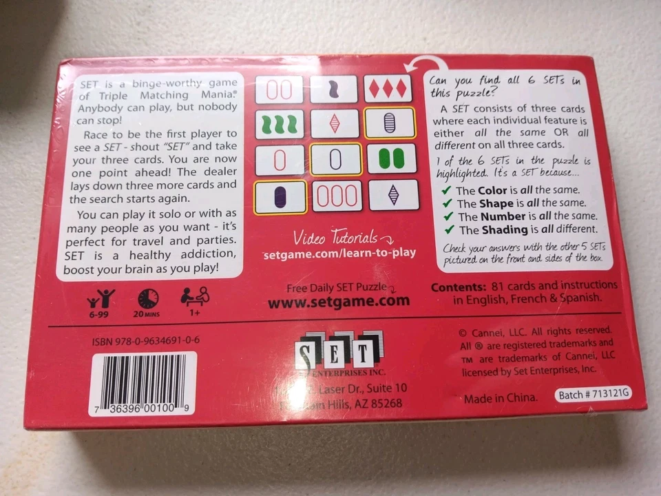 SET Family Card Game Visual Perception Enterprises NEW - Image 2 of 2