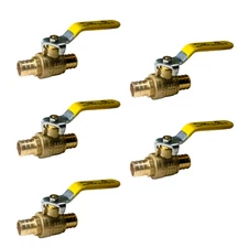 5 Pack XFITTING 3/4" Pex B Ball Valve , Full Port , Lead Free Brass , 1/4 Turn 
