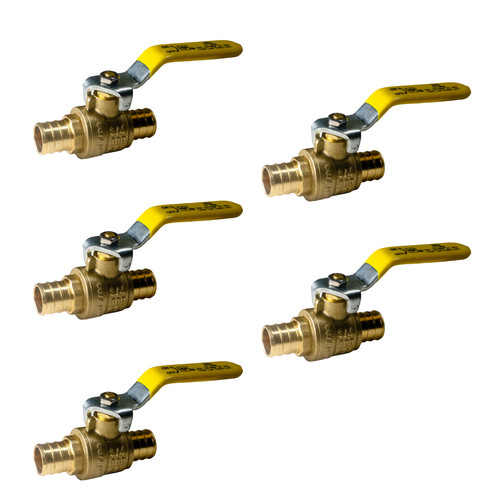5 Pack XFITTING 3/4" Pex B Ball Valve , Full Port , Lead Free Brass , 1/4 Turn