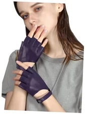  Womens Fingerless Leather Gloves for Driving Motorcycle Unlined Large Purple
