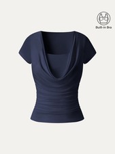 OGL Smoothing Cowl Neck Ruched Bra Top,  Midn...