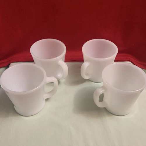 4 Vintage Fire King Anchor Hocking White Milk Glass D-handle Coffee Cups