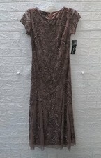 New Pisarro Nights Beaded Mesh Midi Cocktail Dress Size 6
