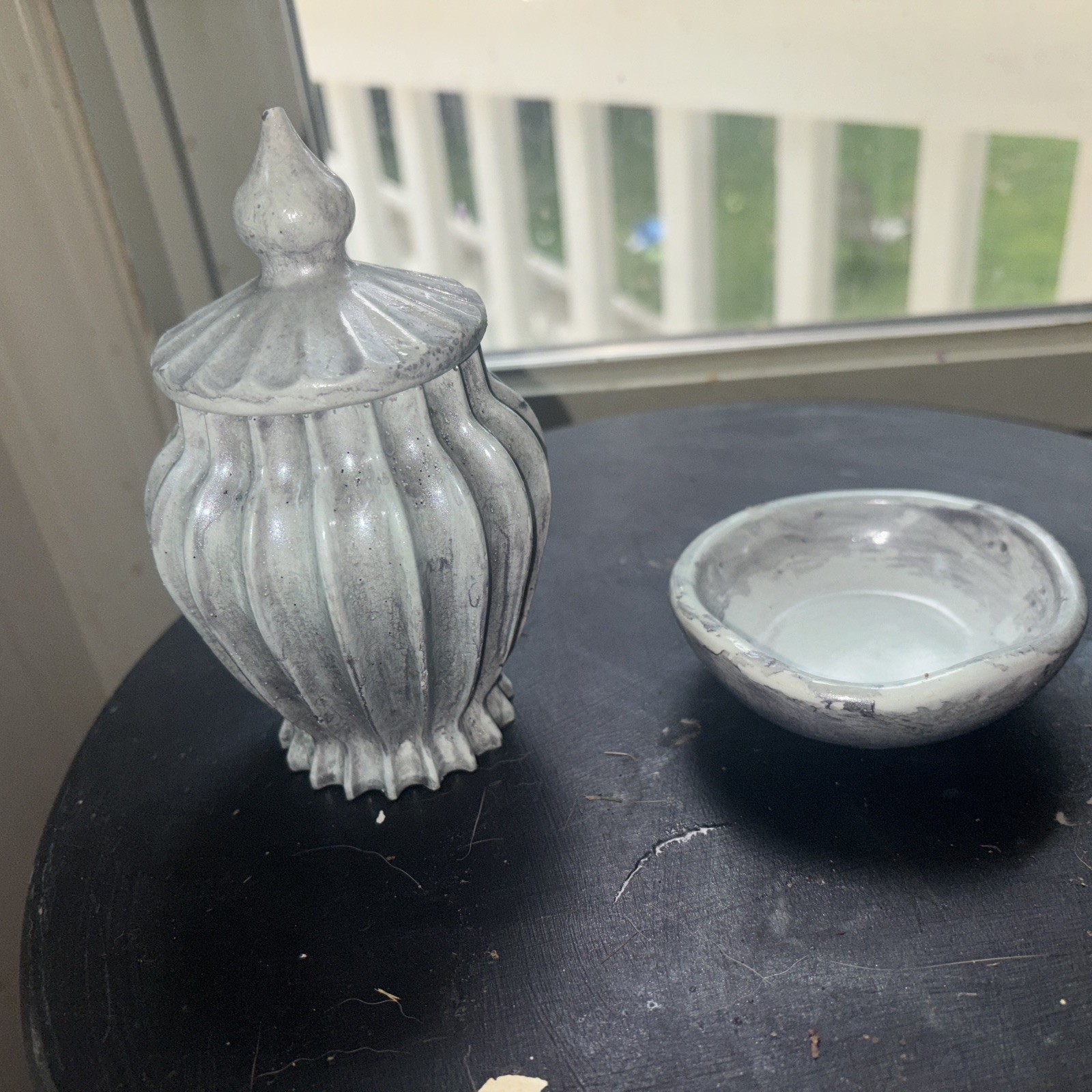 Handmade Vanity Holder for Cotton Balls Qtips or Jewelry with Lid and Small Dish