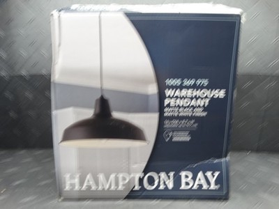 Hampton Bay 1-Light Black Warehouse Pendant Hanging Light with Metal Shade