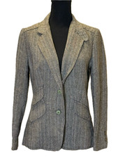 Vintage College Town Wool Blend Women's Herringbone Twill Blazer Size 7/8 Lined