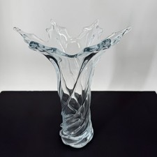 Vintage MCM Murano Archimede Seguso Twisted Clear Glass Vase Flared Rim