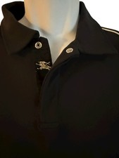 Burberry Sport Men Polo Shirt L Snap Black Performance Nova Check Piping Slim