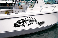 2pc Large Skeleton Fish Boat Decal Shark Saltwater Fishing Sticker