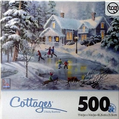 A Fine Winter's Eve Cottages Nicky Boehme 500 pc 19'' X 14'' TCG Toys Sure-Lox