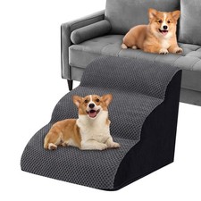 3 Tiers Dog Steps Pet Stairs Foam Dog Ladder Ramp for High Bed Couch Older Pet