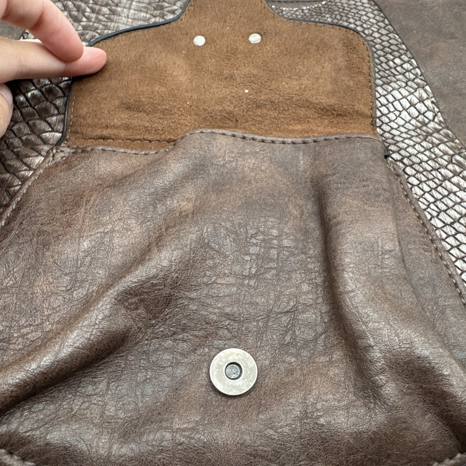 Francinel Leather Brown & Pewter Snakeskin Large Hobo Boho Crossbody Bag Purse - Image 3 of 4