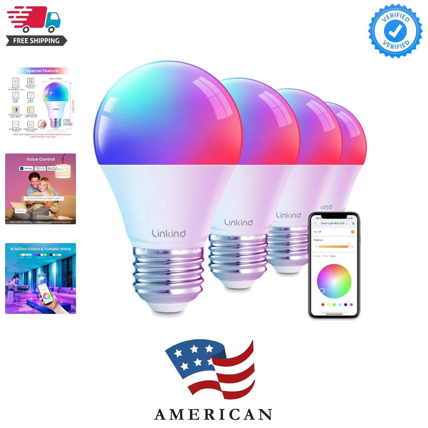 Smart Light Bulbs, Smart Bulb That Work with Alexa & Google 