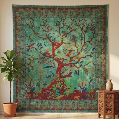 Tapestry Green Tree of Life Wall Hanging â   Indian Cotton Full Size Bedspread,