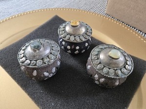 Beautiful Vintage Silver Snuff Jars - Ornate Jeweled with Stone Tops