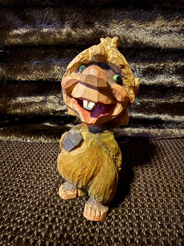 Vintage Hand-Carved Wooden Troll Figurine by Norwegian Artist Henning Engelsen