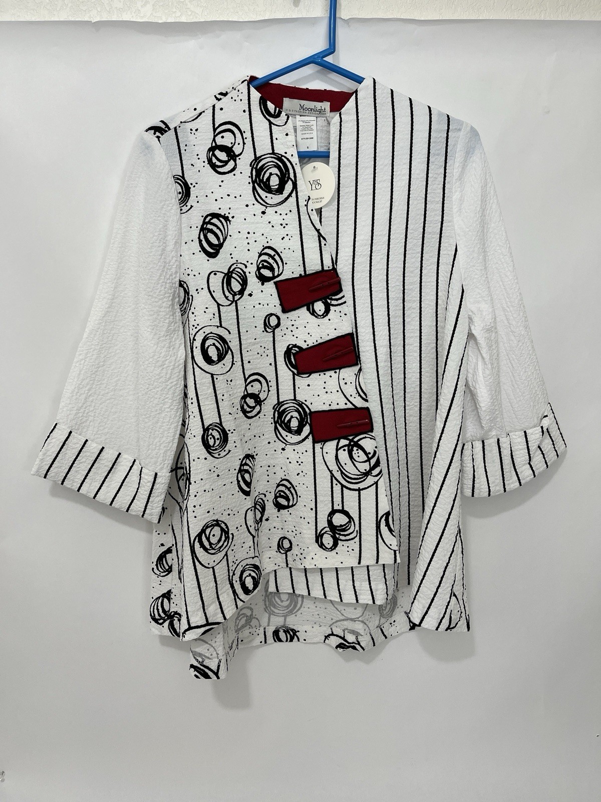 NWT Moonlight Y & S Asymmetric Tunic Top Womens L XL White Red Lagenlook Artsy